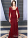 Elegant Red Half Sleeves Mermaid Wedding Guest Long Prom Dresses,WGP457