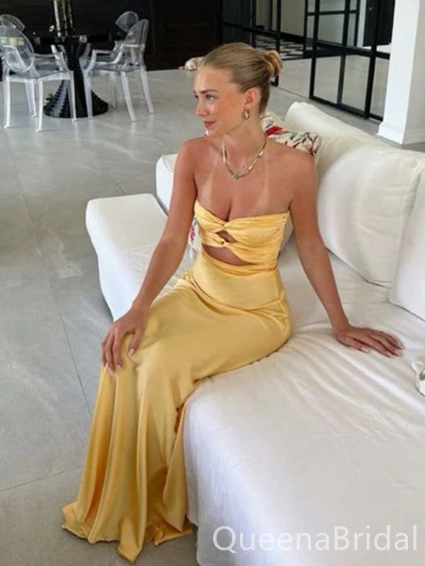 Sexy Yellow Strapless Sheath Long Party Dress Long Prom Dresses to Impress  ,WGP1407