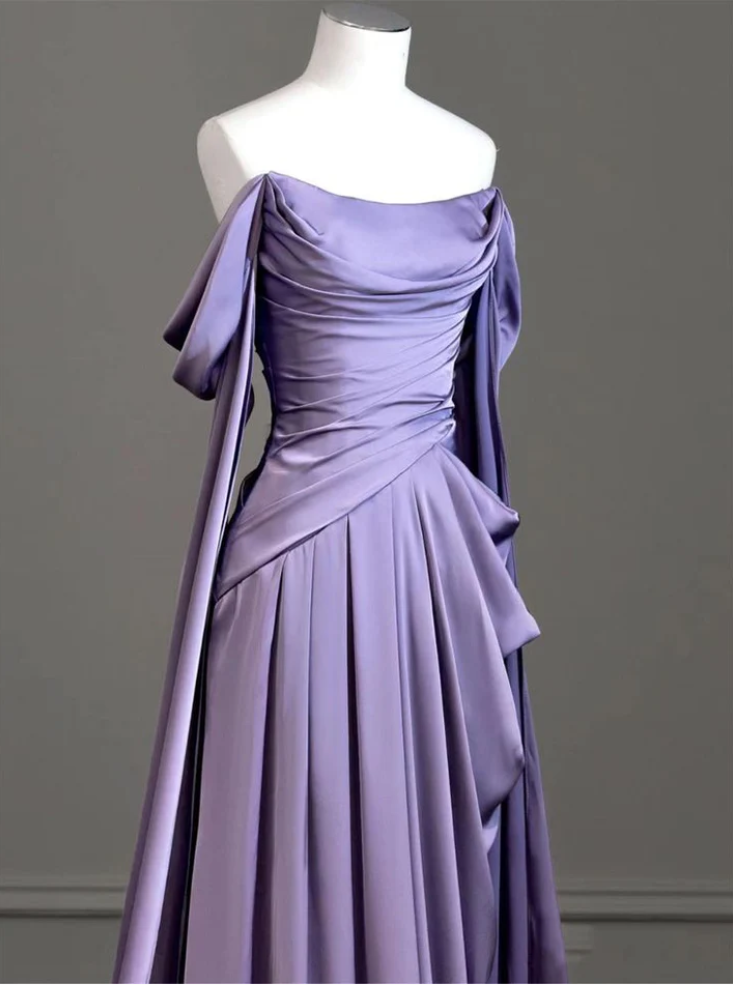 Elegant Purple Off the Shoulder A-line Party Dress Long Prom Dresses to Impress ,WGP1559