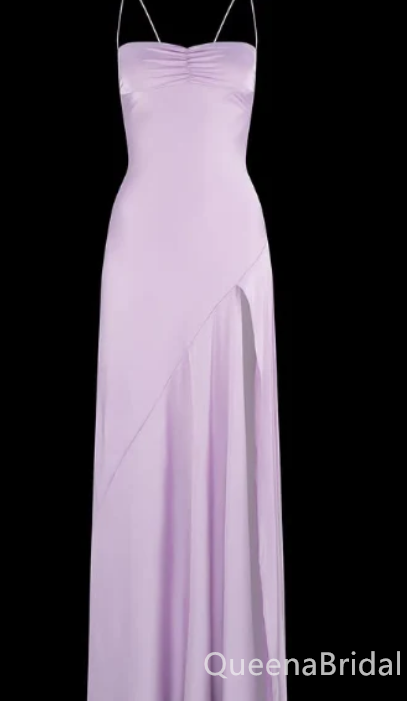 Gorgeous Lilac Spaghetti Straps Side Slit Sheath Party Dress Long Prom Dresses to Impress ,WGP1660