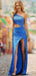 Blue Sexy Sheath Cutout One Shoulder High Slit Maxi Long Prom Dresses Evening Gown,WGP554