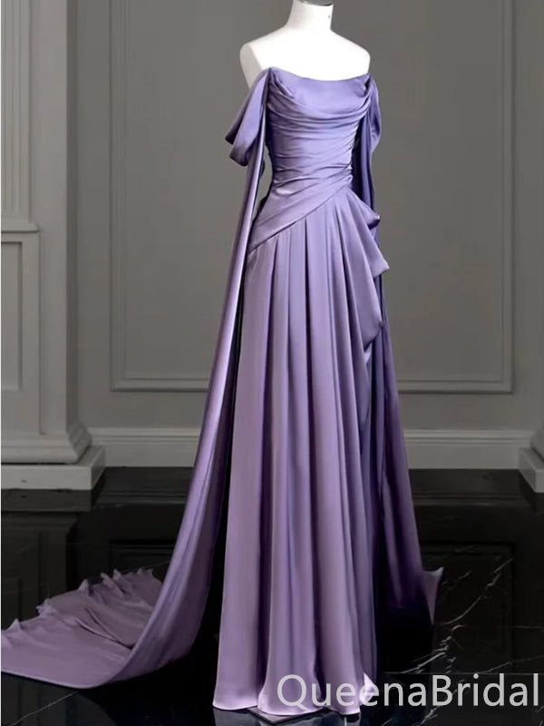 Elegant Purple Off the Shoulder A-line Party Dress Long Prom Dresses to Impress ,WGP1559