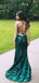 Elegant Green Spaghetti Strap Side Slit Sequin Mermaid Evening Long Prom Dresses,WGP458