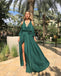 Sexy Green A-line Cold Shoulder Side Slit Maxi Long Party Prom Dresses,WGP331