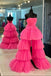 Hot Pink A-line Strapless High Low Long Party Prom Dresses,WGP284