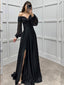 Black Sweetheart Long Sleeves A-line Long Prom Dresses to Impress with Slit ,WGP1362