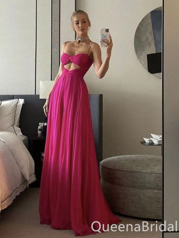 Gorgeous Hot Pink Spaghetti Straps Sweetheart A-line Party Dress Long Prom Dresses to Impress ,WGP1560