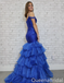 Sparkle Blue Spaghetti Straps Ruffles Mermaid Evening Gown Long Evening Party Prom Dresses, WGP1274