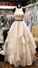 Two Pieces Halter Champagne Ruffles A-line Long Prom Dresses to Impress ,WGP1364