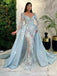 Light Blue Long Sleeves Lace Appliques Sparkle Mermaid Evening Gown Long Evening Party Prom Dresses, WGP1275