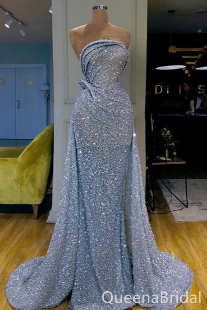 Sparkle Blue Sheath Evening Gown Long Evening Party Prom Dresses, WGP1276