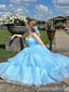 Elegant Spaghetti Straps V Neck A-line Tiered Fluffy Long Birthday Party Dress Long Prom Dresses to Impress ,WGP1461