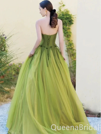 Green Strapless A-line Lace up Back Party Dress Long Prom Dresses to Impress ,WGP1493