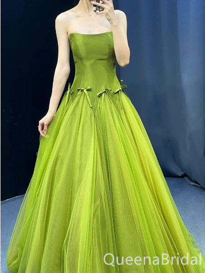 Green Strapless A-line Lace up Back Party Dress Long Prom Dresses to Impress ,WGP1493