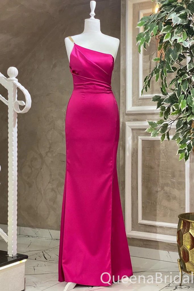 Sexy Hot Pink One Shoulder Mermaid Party Dress Long Prom Dresses to Impress ,WGP1462