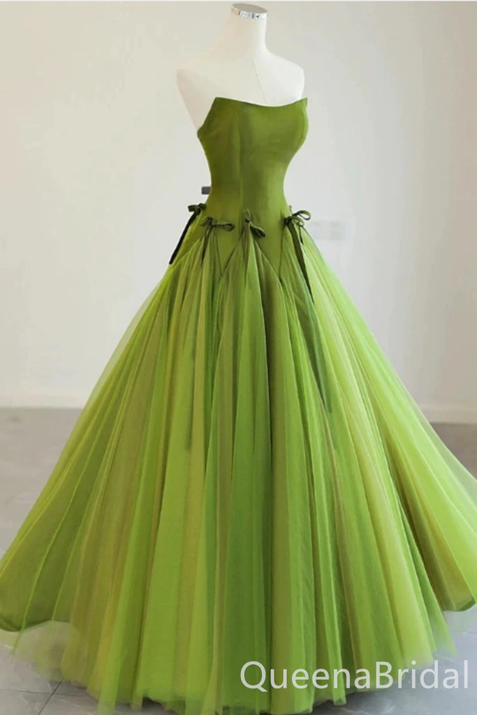 Green Strapless A-line Lace up Back Party Dress Long Prom Dresses to Impress ,WGP1493