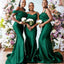 Elegant Green Spaghetti Straps One Shoulder Mermaid Long Cheap Cowl Bridesmaid Dresses,BDS0173