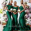 Elegant Green Spaghetti Straps One Shoulder Mermaid Long Cheap Cowl Bridesmaid Dresses,BDS0173