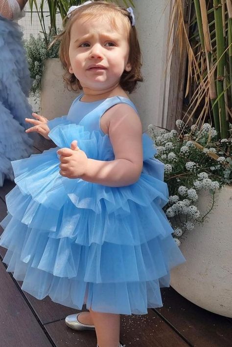 Elegant Blue Tulle A-Line Cheap Simple Long Flower Girl Dresses, FGS0045