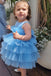 Elegant Blue Tulle A-Line Cheap Simple Long Flower Girl Dresses, FGS0045