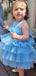 Elegant Blue Tulle A-Line Cheap Simple Long Flower Girl Dresses, FGS0045