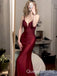 Sexy Red V Neck Spaghetti Straps Mermaid Sleeveless Evening Prom Dresses,WGP525