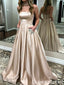 Sexy Elegant Ruched Strapless Beading Straight Neck Evening Gown Long Prom Dresses with Pockets  ,WGP665