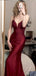 Sexy Red V Neck Spaghetti Straps Mermaid Sleeveless Evening Prom Dresses,WGP525