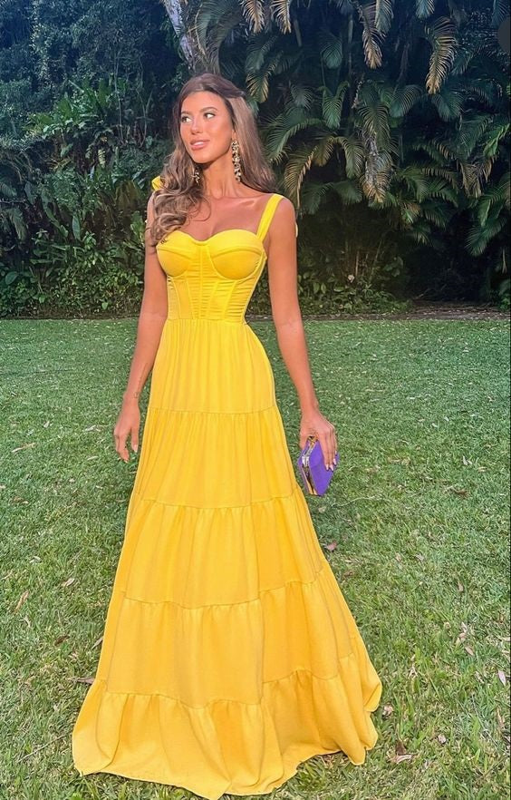 Simple Yellow A-line Straps Party Prom Dresses,Evening Dresses Online,WGP351