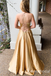 Charming Sexy Plunging High Slit Deep V-neck A-line Lace Up Back Evening Gown Long Prom Dresses with Pleats,WGP734