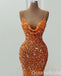 Shiny Orange Spaghetti Straps Mermaid Party Dress Long Prom Dresses to Impress ,WGP1608