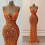 Shiny Orange Spaghetti Straps Mermaid Party Dress Long Prom Dresses to Impress ,WGP1608