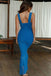 Blue Spaghetti Straps Sexy Mermaid Pleated Evening Gown Prom Dresses,WGP560