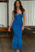 Blue Spaghetti Straps Sexy Mermaid Pleated Evening Gown Prom Dresses,WGP560