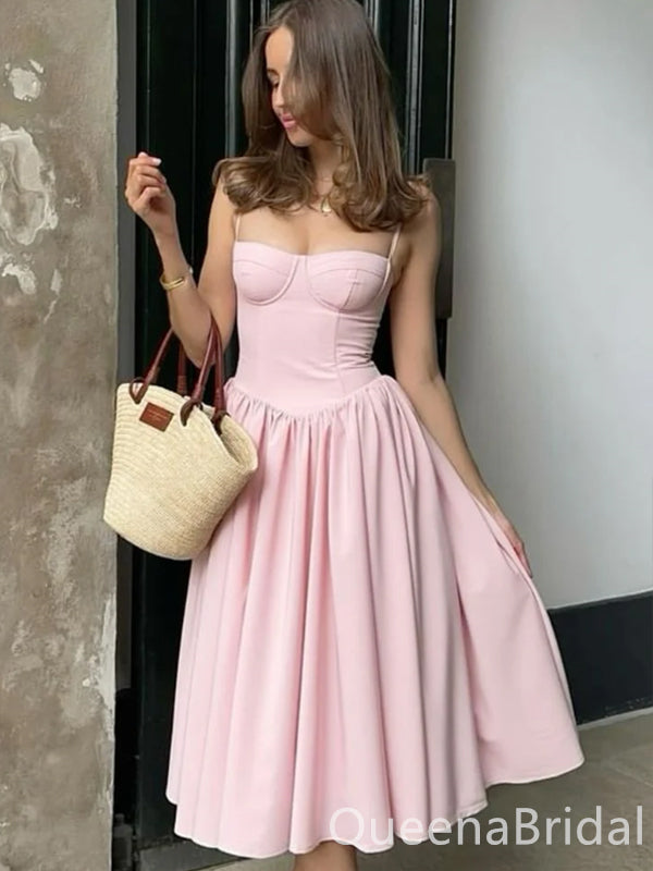 Pink Spaghetti Straps A-line Keen Length Party Dress Long Prom Dresses to Impress ,WGP1495