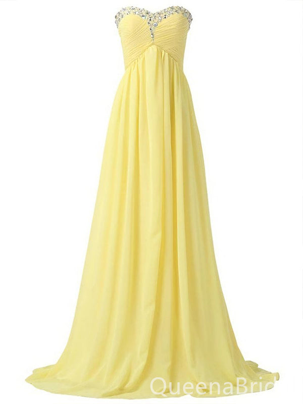 Strapless Beaded Yellow Sweetheart A-line Long Party Dress Prom Dresses,WGP1748