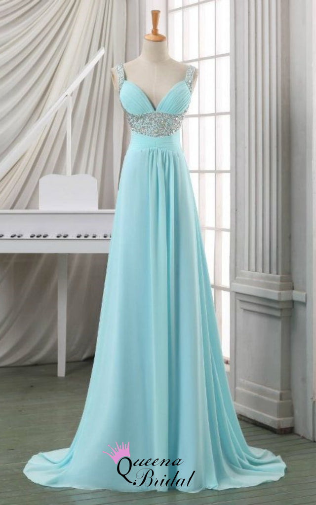 Elegant Beaded Blue Lace up Back Sweetheart A-line Long Party Dress Prom Dresses,WGP1749