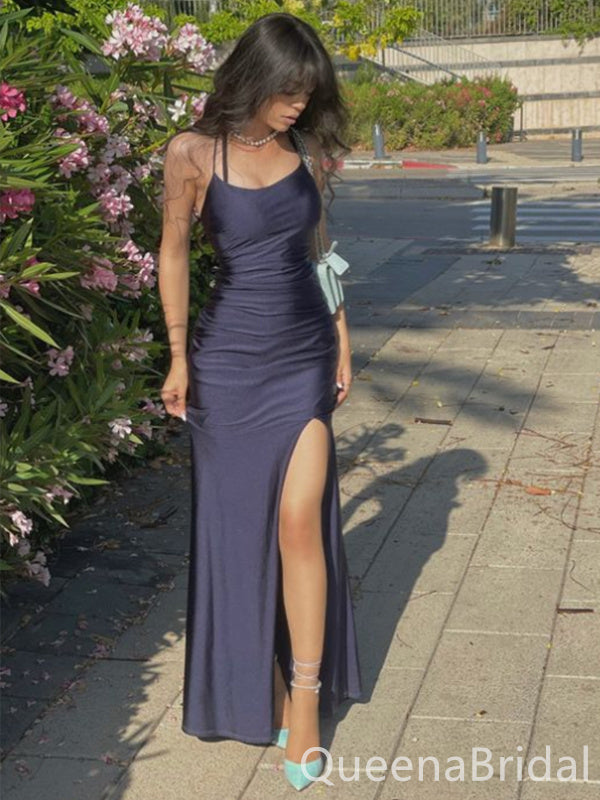 Sexy Spaghetti Straps Lace up Back Side Slit Party Dress Long Prom Dresses to Impress ,WGP1667