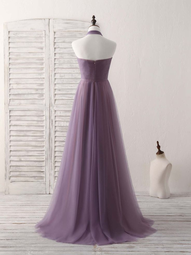 Elegant Halter Grape High Low A-line Long Party Dress Prom Dresses,WGP1751