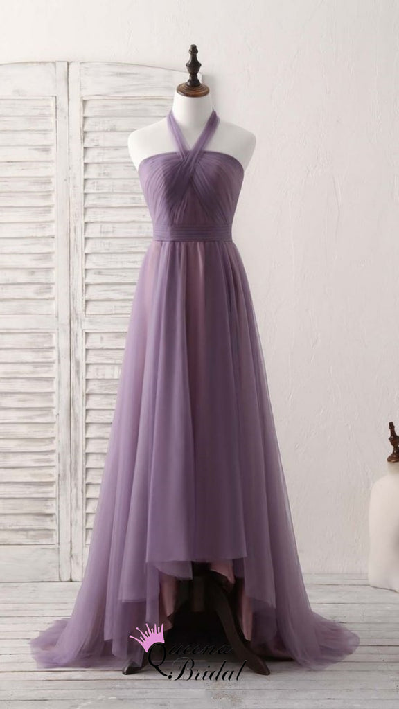 Elegant Halter Grape High Low A-line Long Party Dress Prom Dresses,WGP1751