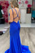 Sexy Royal Blue Sequin Spaghetti Strap Criss-Cross Back Pleats Mermaid Evening Prom Dresses,WGP468