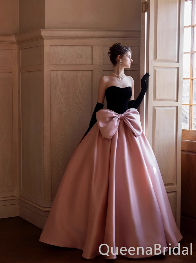 Stunning Black and Pink Strapless A-line Ball Gown Party Dress Long Prom Dresses to Impress ,WGP1499