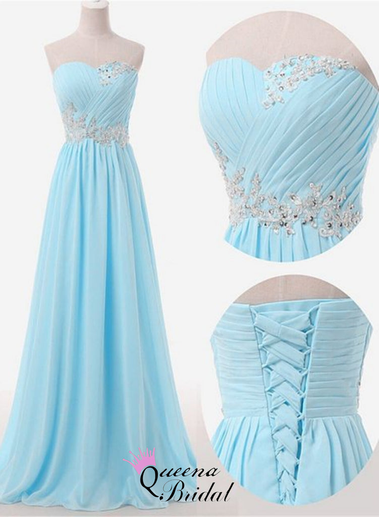 Gorgeous Strapless Sweetheart Beaded Lace up Back A-line Long Party Dress Prom Dresses,WGP1753