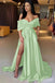 Green Off Shoulder Sweetheart Evening Gown Long Evening Party Prom Dresses with Slit ,WGP1283