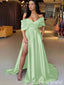 Green Off Shoulder Sweetheart Evening Gown Long Evening Party Prom Dresses with Slit ,WGP1283