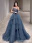 Shiny Blue Tiered Fluffy A-line Party Dress Long Prom Dresses to Impress ,WGP1500