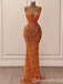 Shiny Orange Spaghetti Straps Mermaid Party Dress Long Prom Dresses to Impress ,WGP1608