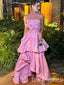 Sexy Strapless Pink Bow Knot A-line Evening Gown Long Prom Dresses with Ruffles ,WGP678