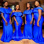 Elegant Royal Blue Off Shoulder Beadings Ruffle Mermaid Simple Bridesmaid Dresses,BDS0182