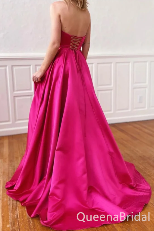 Sexy Strapless Pink Straight Neck A-line Evening Gown Long Prom Dresses ,WGP679